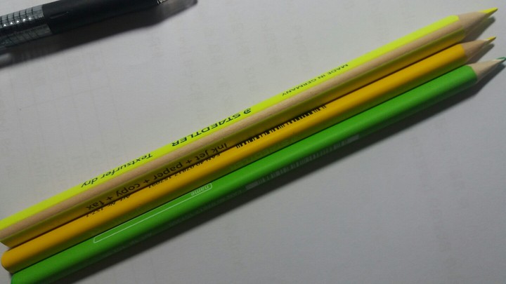 크기비교를 위해 형광색연필과 함께 ...